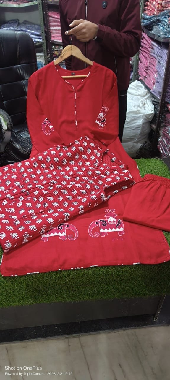 Heavy Cotton Kurti Pant Jacket Set